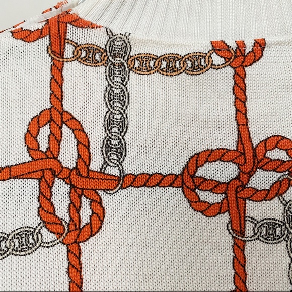 Celine Monogram Logo Cotton Crewneck Rope Chain Knit Tee Top 44 M L Ivory Knit - Picture 4 of 5